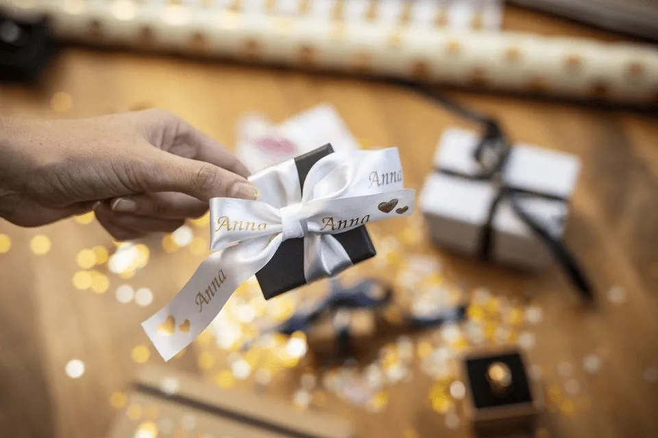 24 mm gold on white satin ribbon (4 meter)