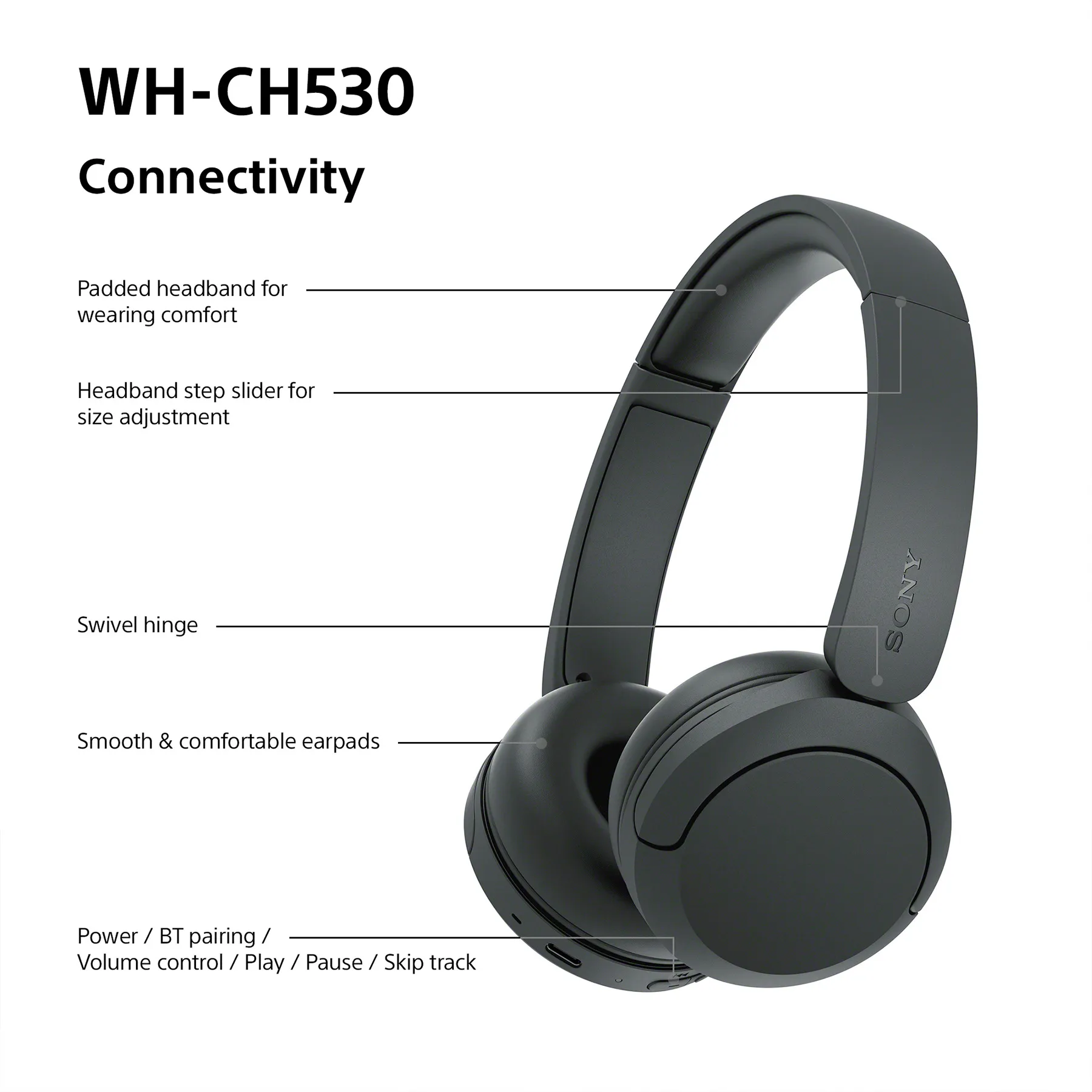 Sony WH-CH530 Wireless On-ear Headphones, Black