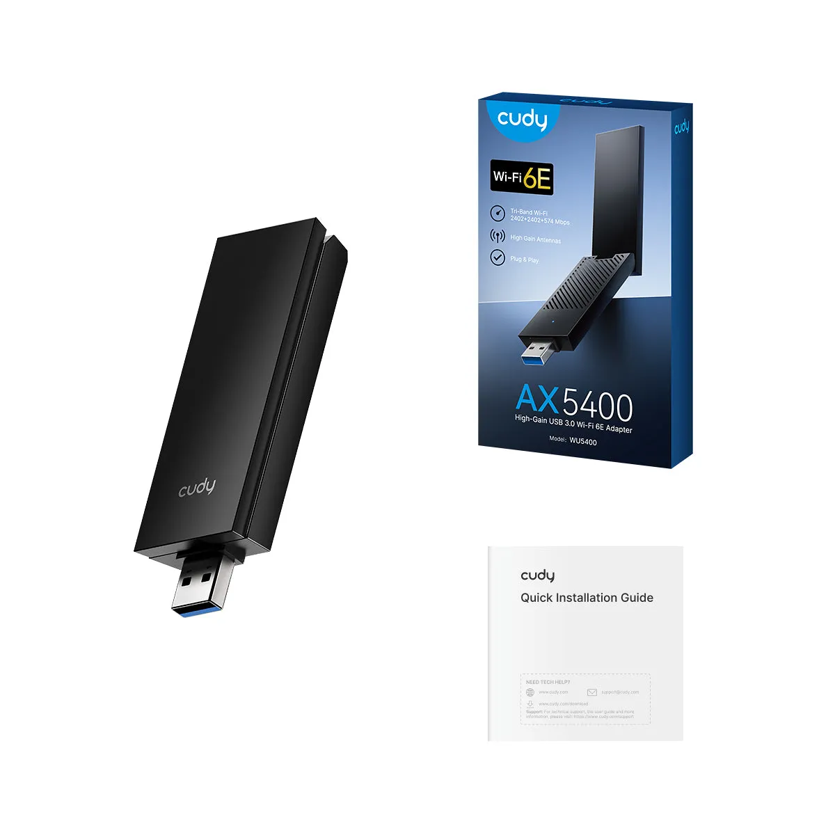 CUDY Adapter USB WU5400 WF6 AX5400 Tri-Band