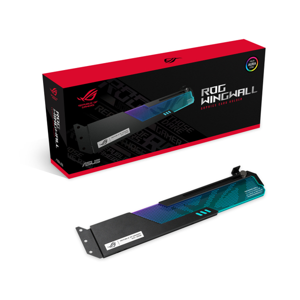 ASUS ROG Wingwall Graphics Card Holder Aura Sync RGB lighting Aluminum structure Universal GPU Support