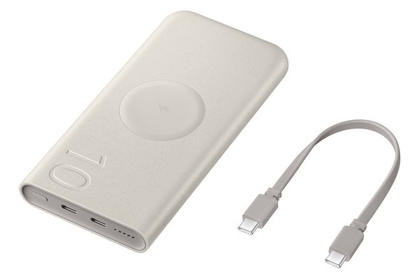 Samsung 10000mAh, 25W - powerbank med tr&aring;dl&ouml;s laddning, beige