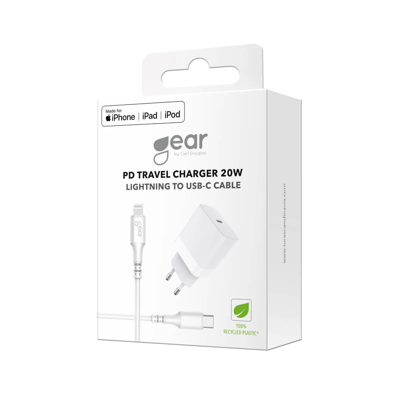 GEAR Laddare 220V 1xUSB-C PD 20W Kabel Lightning till USB-C MFI C94