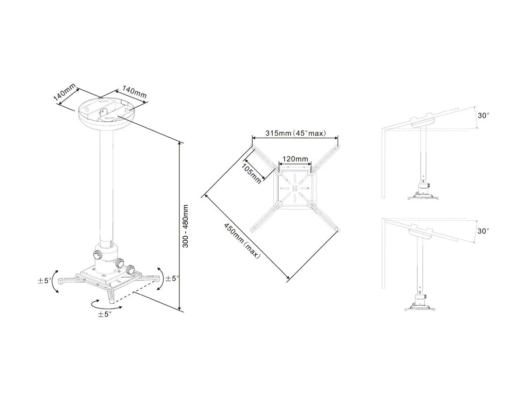 Multibrackets M Universal Projector Ceilingmount 300-500 with Fine tune - Asennuskomponentti (kattoasennus, liit&auml;nt&auml; varsi, teleskooppivapa) tuotteelle projekto