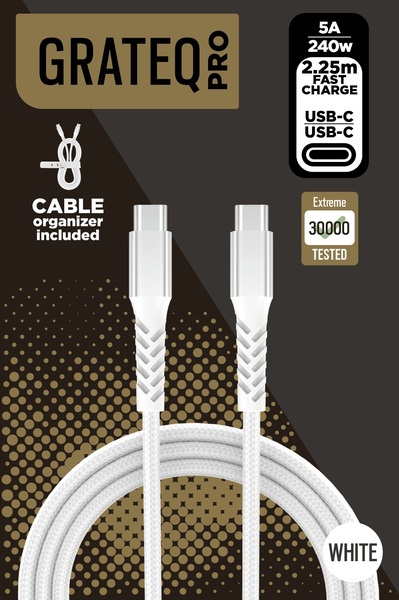Grateq Pro USB-C - USB-C 240W - kabel, 2,25m, Vit