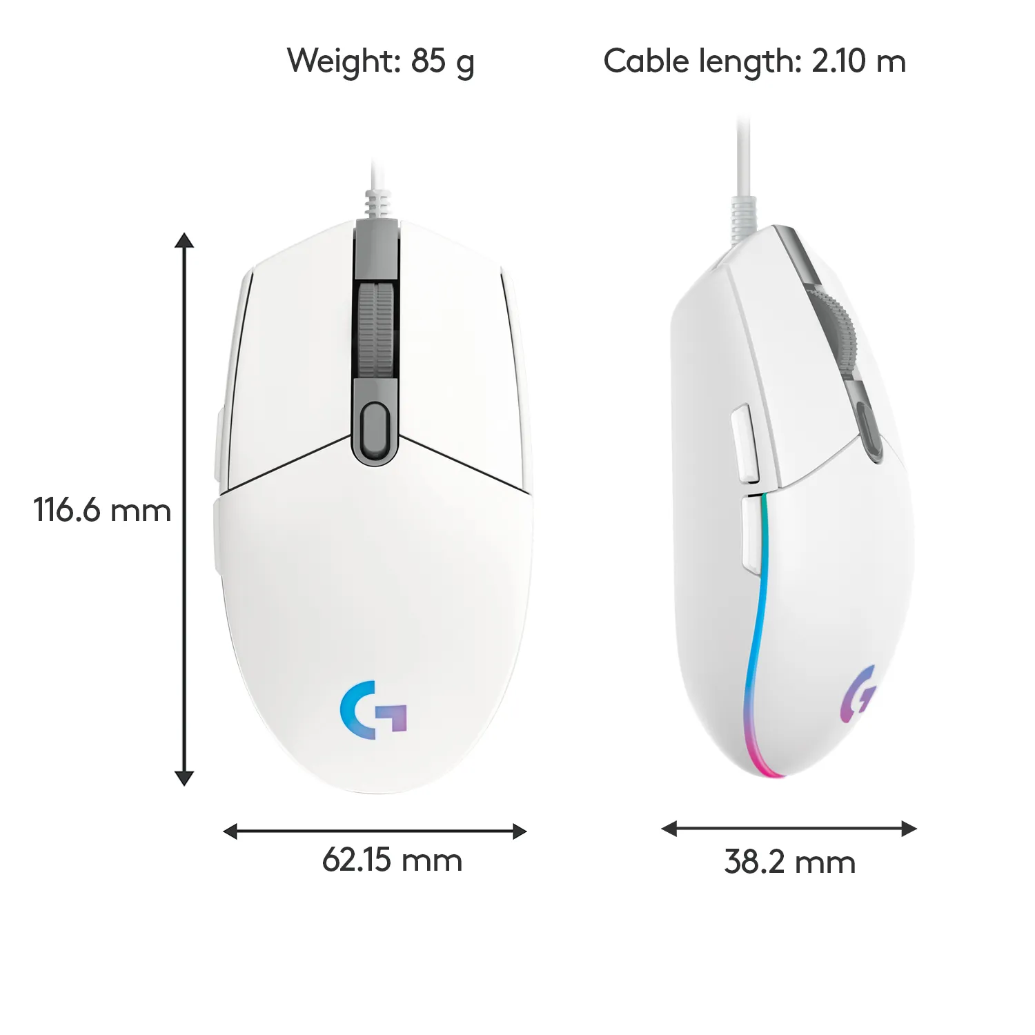 Logitech G203 Lightsync - gaming mouse, white