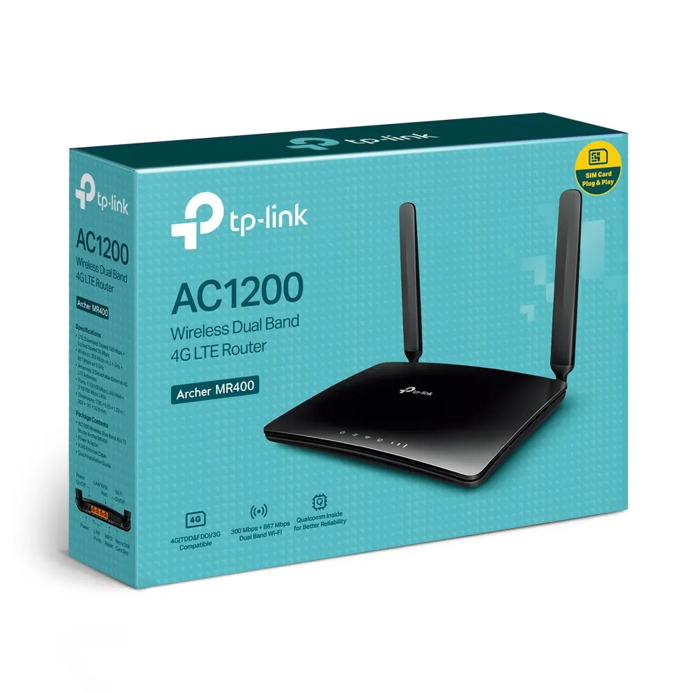 TP-LINK AC1200 Wireless Dual Band 4G LTE Router 867 Mbps at 5 GHz + 300 Mbps at 2.4 GHz 4G Cat4 150/50 Mbps