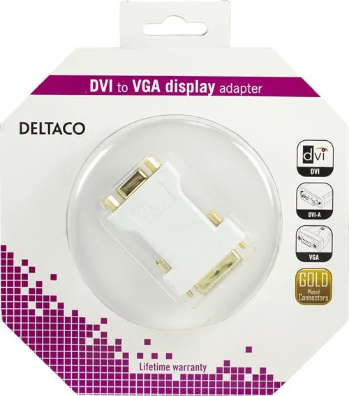 DELTACO DVI-sovitin, analoginen DVI - analoginen VGA, u-n, valkoinen