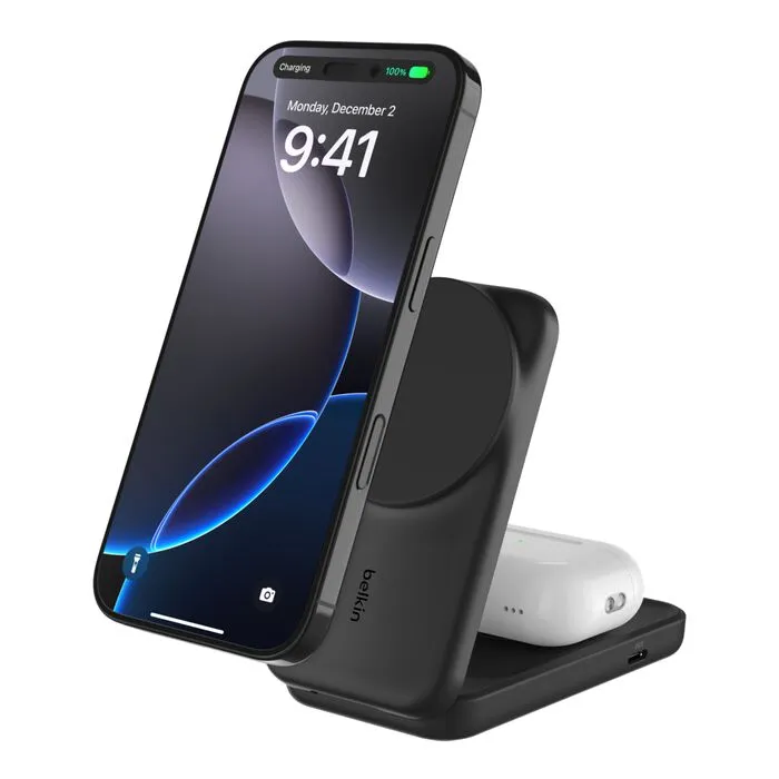 Belkin UltraCharge 25w Qi2 2in1 Magnetic -langaton laturi, Musta