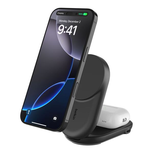 Belkin UltraCharge 2-in-1 Foldable Magnetic 25W Qi2 - trådlös laddare, Svart