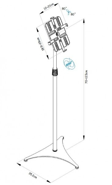 REFLECTA TABULA Floor black Tabl.Size 7-10.1inch 360 Rot., tilting +80/-80 height 70-123cm m.L. 1.1kg