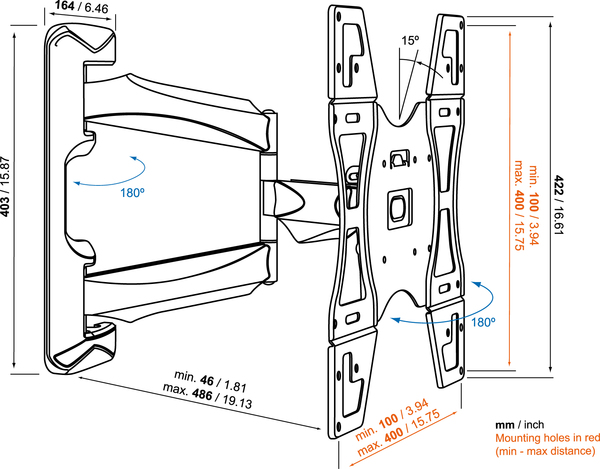 Vogel's BASE 45M Sein&auml;teline Turn 180&deg;, 32-55"