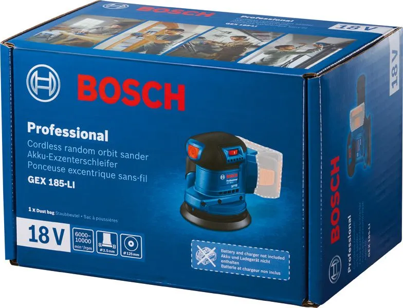Bosch - 18V Random-Orbit Sander, GEX 185-LI, 125 mm, without battery or charger