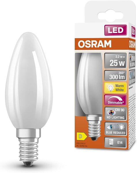 OSRAM LED Superstar Classic P Mini-Ball 25-watt Equivalent 1.8-watt 2700 Kelvin Warm White Frosted E14 Dimmable