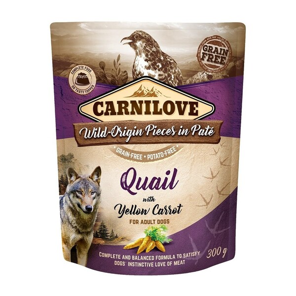 Carnilove Pouch P&acirc;t&eacute; Quail with Yellow Carrot, Wet food for dogs, Adult, Grain Free, 300g
