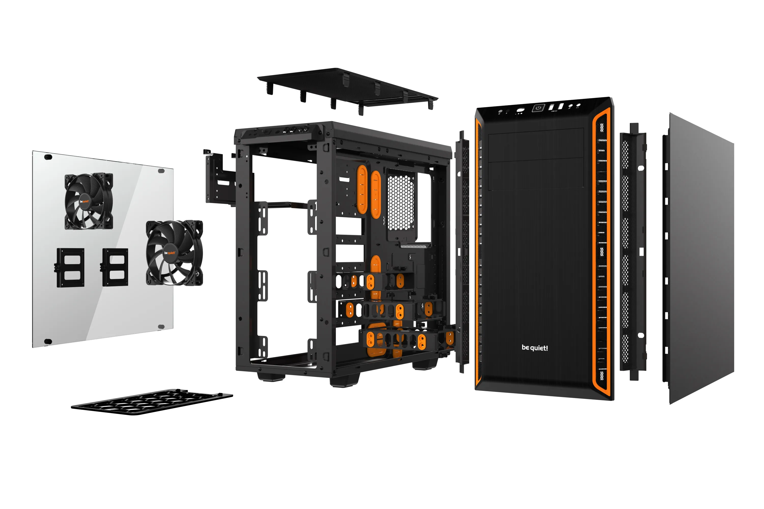 be quiet! Pure Base 600 Window - miditower chassi, fönster, Black, Orange