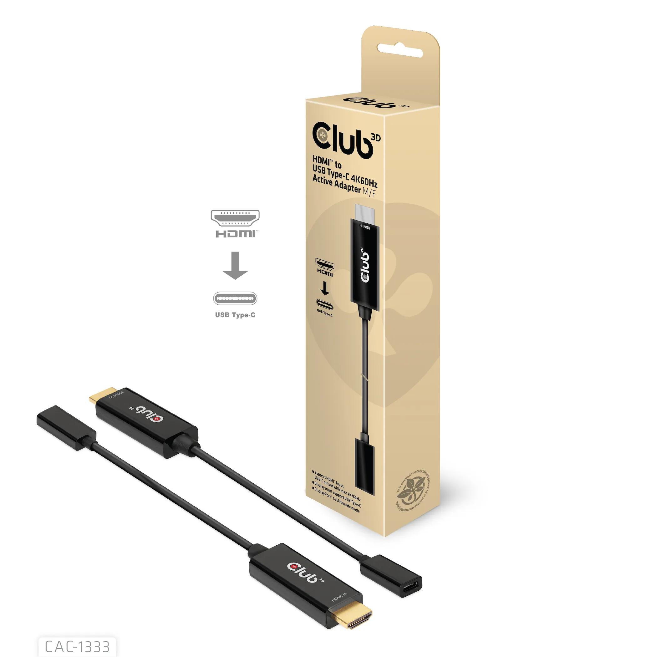 Club 3D HDMI - USB-C 4K60Hz active - adapter, Black