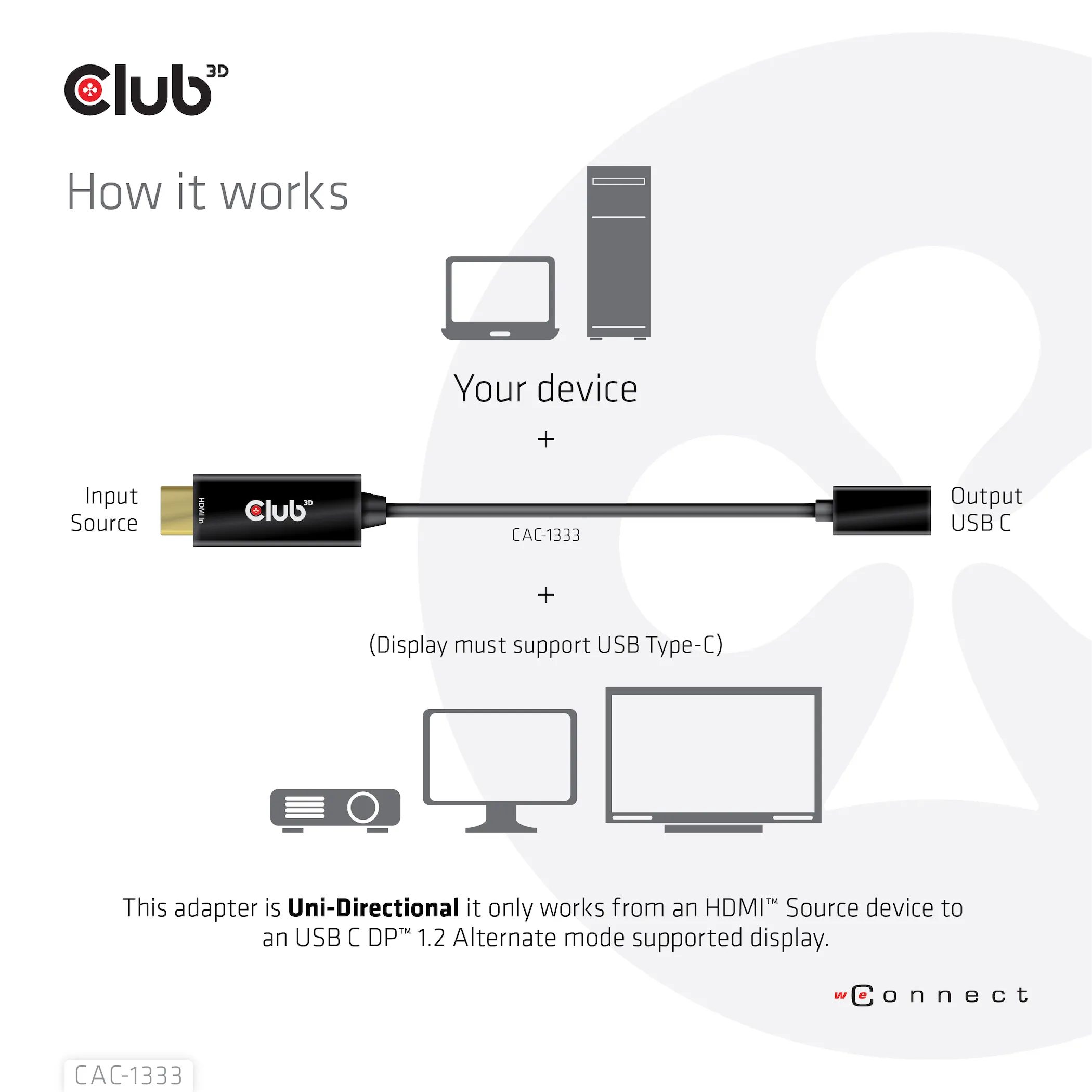 Club 3D HDMI - USB-C 4K60Hz active - adapter, Black