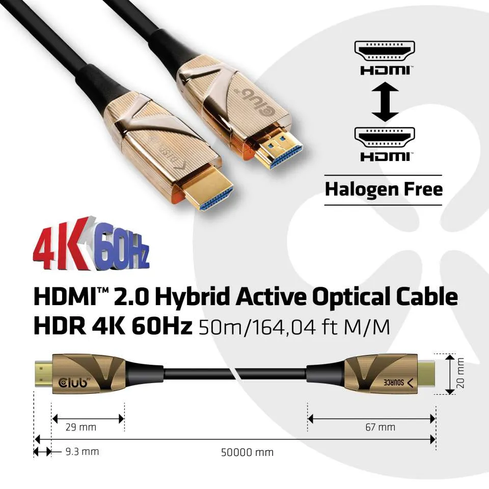 Club 3D HDMI 2.0 Hybrid Active Optical - cable, Black, 50m Club 3D HDMI 2.0 Hybrid Active Optical - cable, Black, 50m