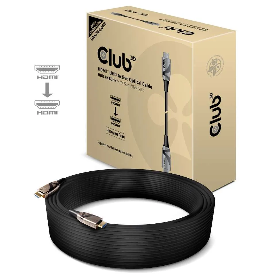 Club 3D HDMI 2.0 Hybrid Active Optical - cable, Black, 50m Club 3D HDMI 2.0 Hybrid Active Optical - cable, Black, 50m