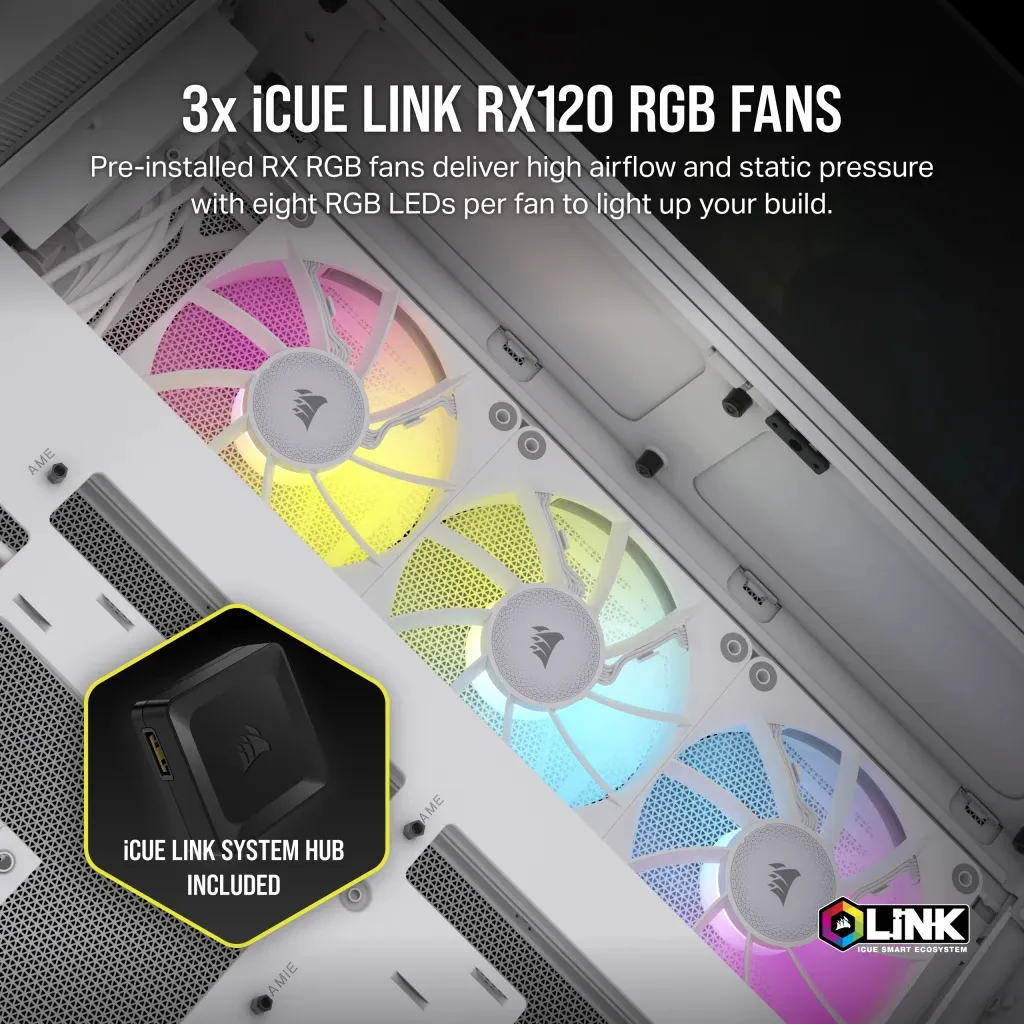 Corsair iCUE LINK 6500X RGB Tempered Glass - midi chassi, f&ouml;nster, vit