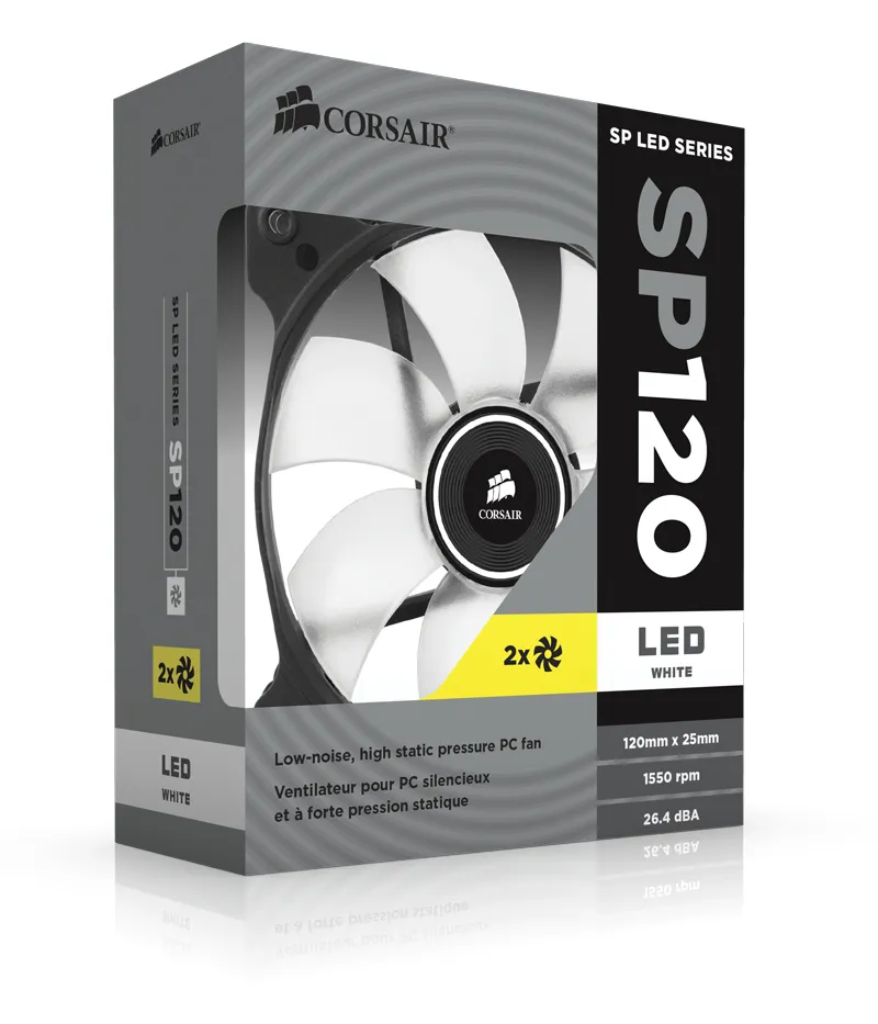 Corsair Fan, SP120, White LED High Pressure Fan, Dual pack