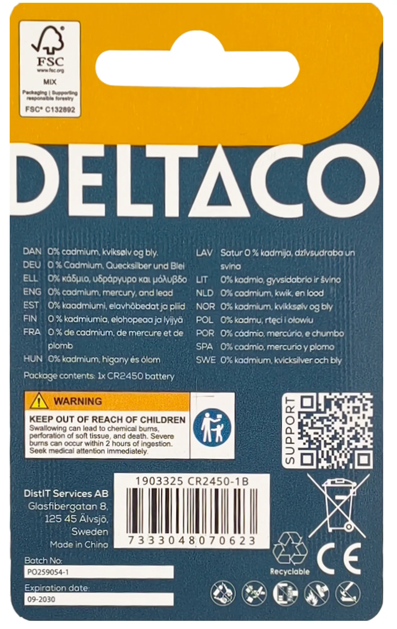 DELTACO CR2450-1B - Paristo