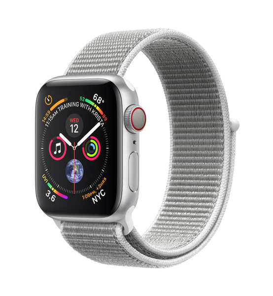 Apple Watch Series 4 GPS + Cellular 40mm, Silver Aluminum Case with Seashell Sport Loop