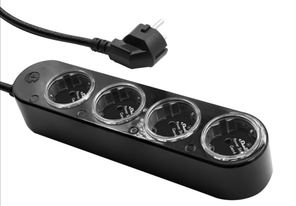 Shelly Power Strip 4 Gen4 &ndash; programmerbar WiFi-/Zigbee-grenuttag med 4 uttag och effektm&auml;tning, svart