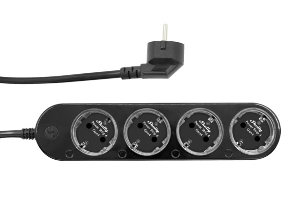 Shelly Power Strip 4 Gen4 - 4-outlet programmable WiFi/Zigbee power strip with power monitoring, Black