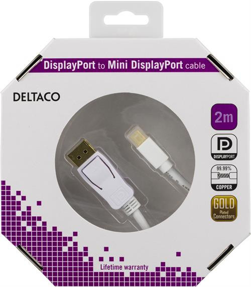 DELTACO DisplayPort - Mini DisplayPort kaapeli, 20-p ur - ur, 2m, valk