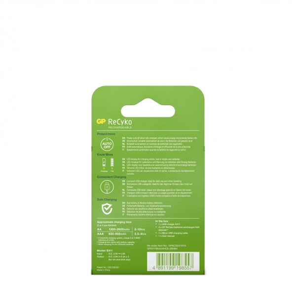 GP ReCyko standard Charger w/4xAAA 850mAh (PB)