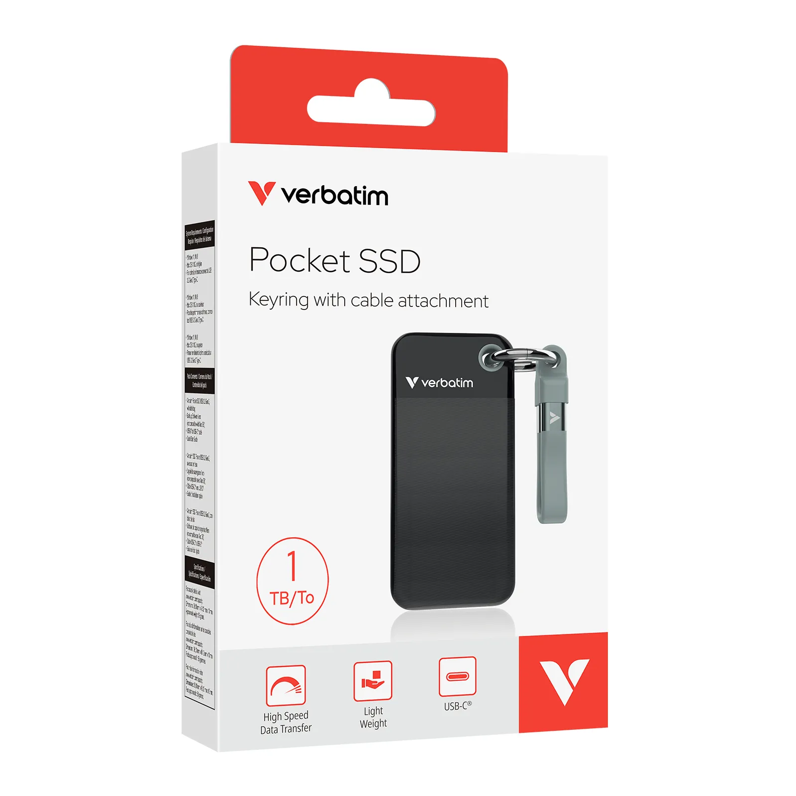 Verbatim Pocket SSD USB 3.2 Gen 2 1TB USB-C - extern SSD, Svart, Grå