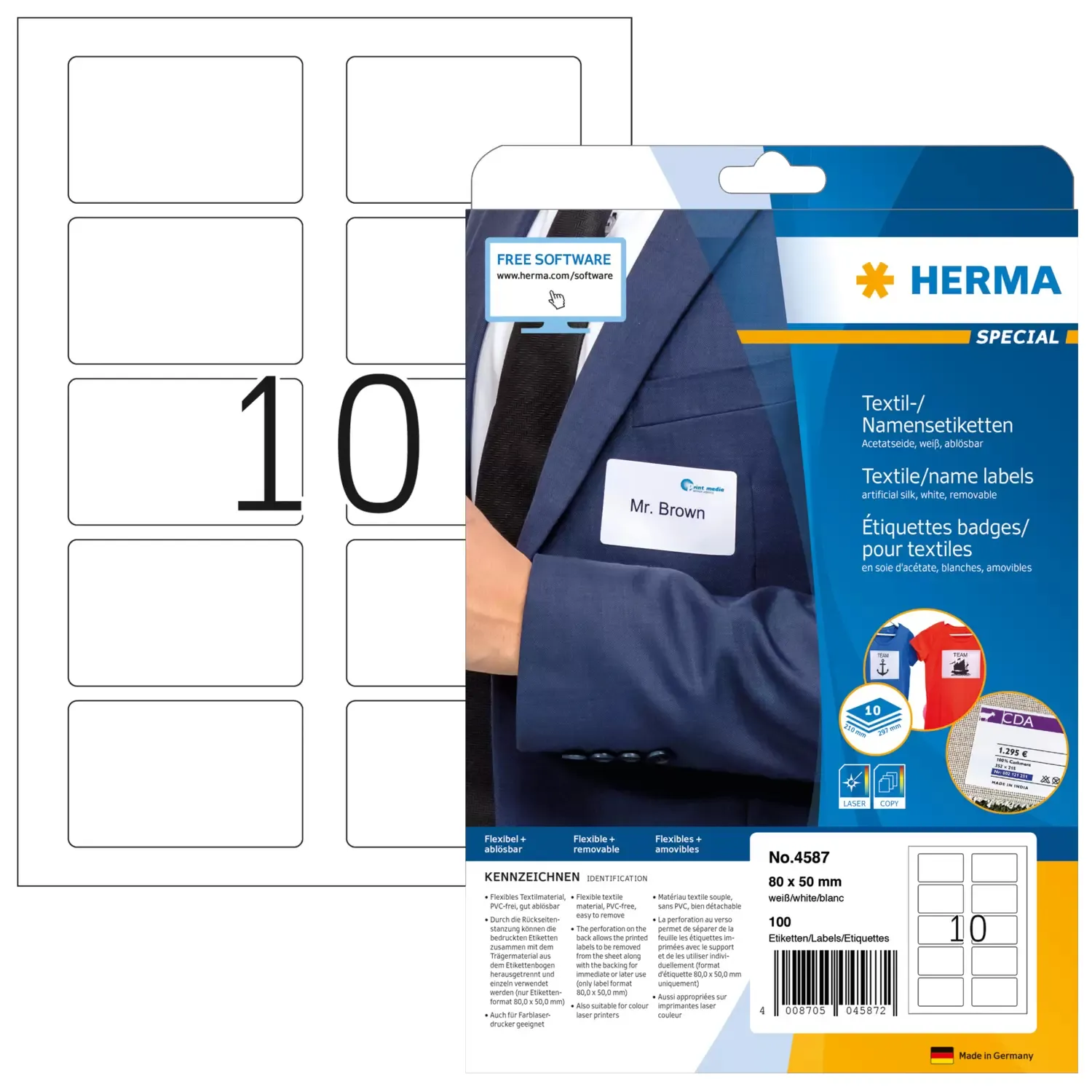 Herma name/textile label removable 80x50 white (100)