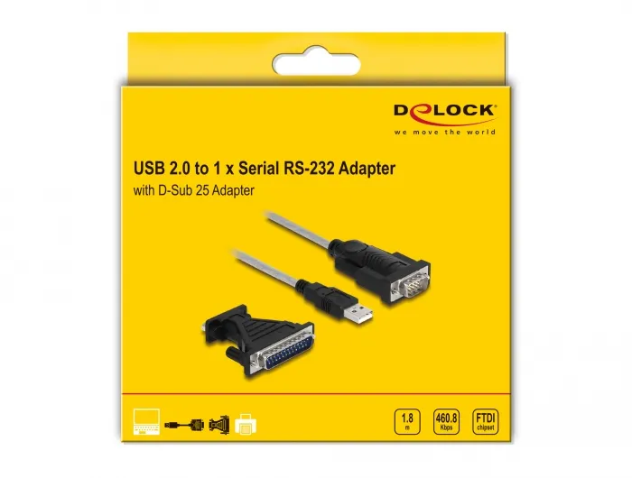 Delock Adapter USB 2.0 Type-A to 1 x Serial RS-232 D-Sub 9 + Adapter D