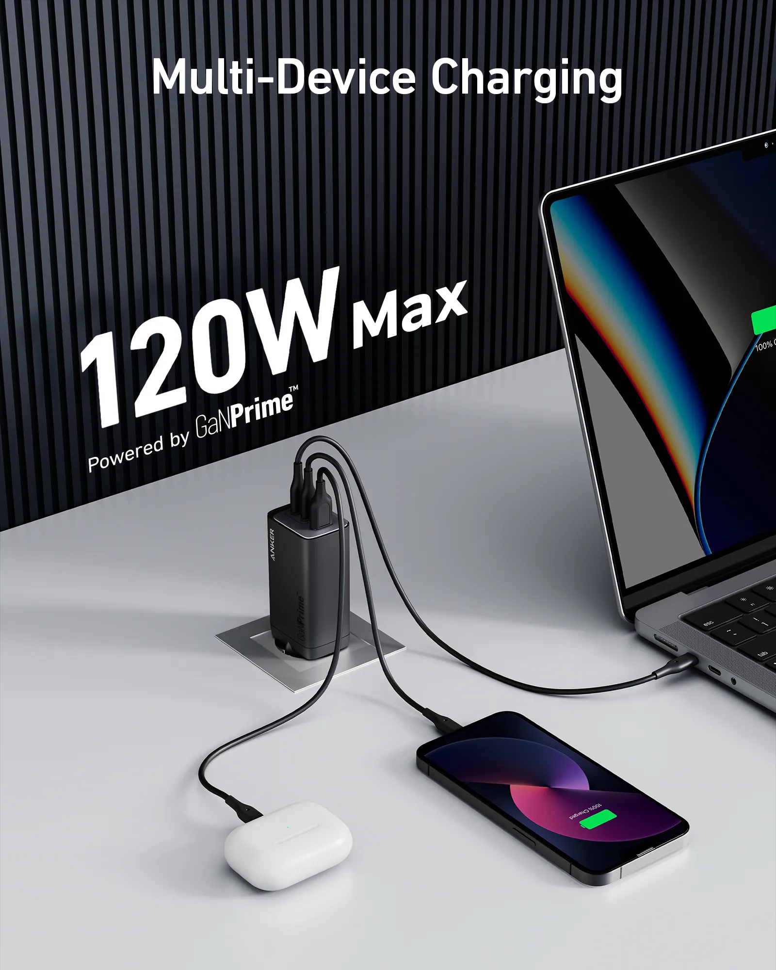 Anker 737 GaN 120W 2xUSB-C 1xUSB-A -laturi, Musta