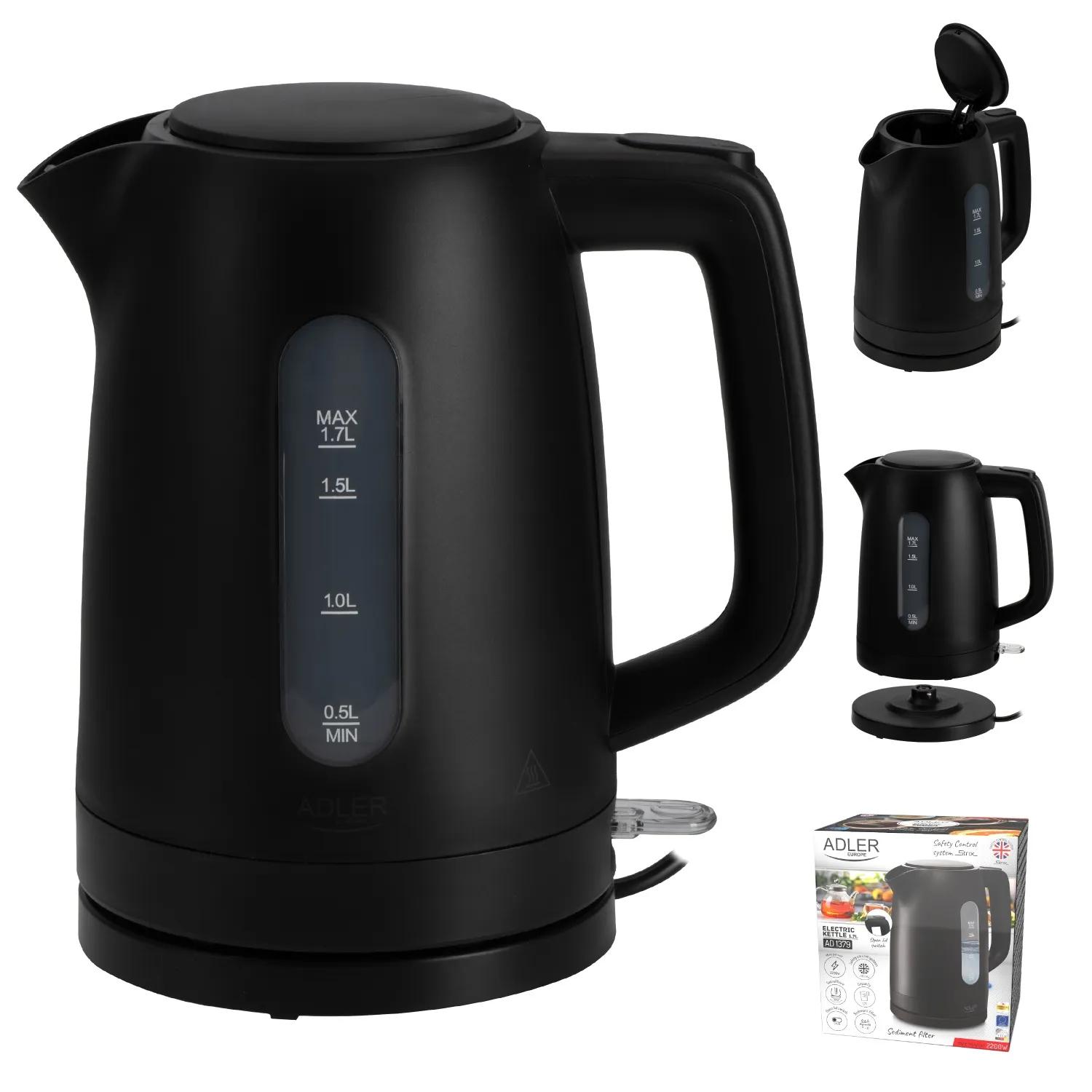 ADLER AD 1379B kettle, 1.7L, 2200W, Black