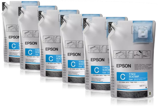 Epson UltraChrome DS T741200 -mustekasettipakkaus, 1 l, syaani, 6 kpl
