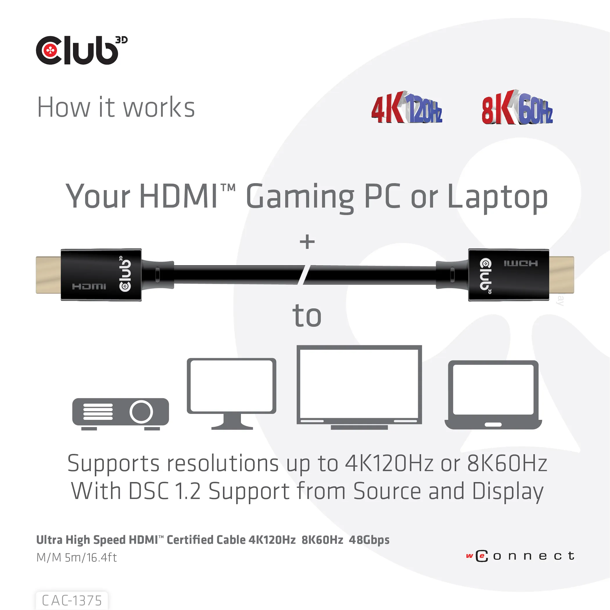 Club 3D Ultra High Speed 2.1 HDMI - kabel, Svart, 5m