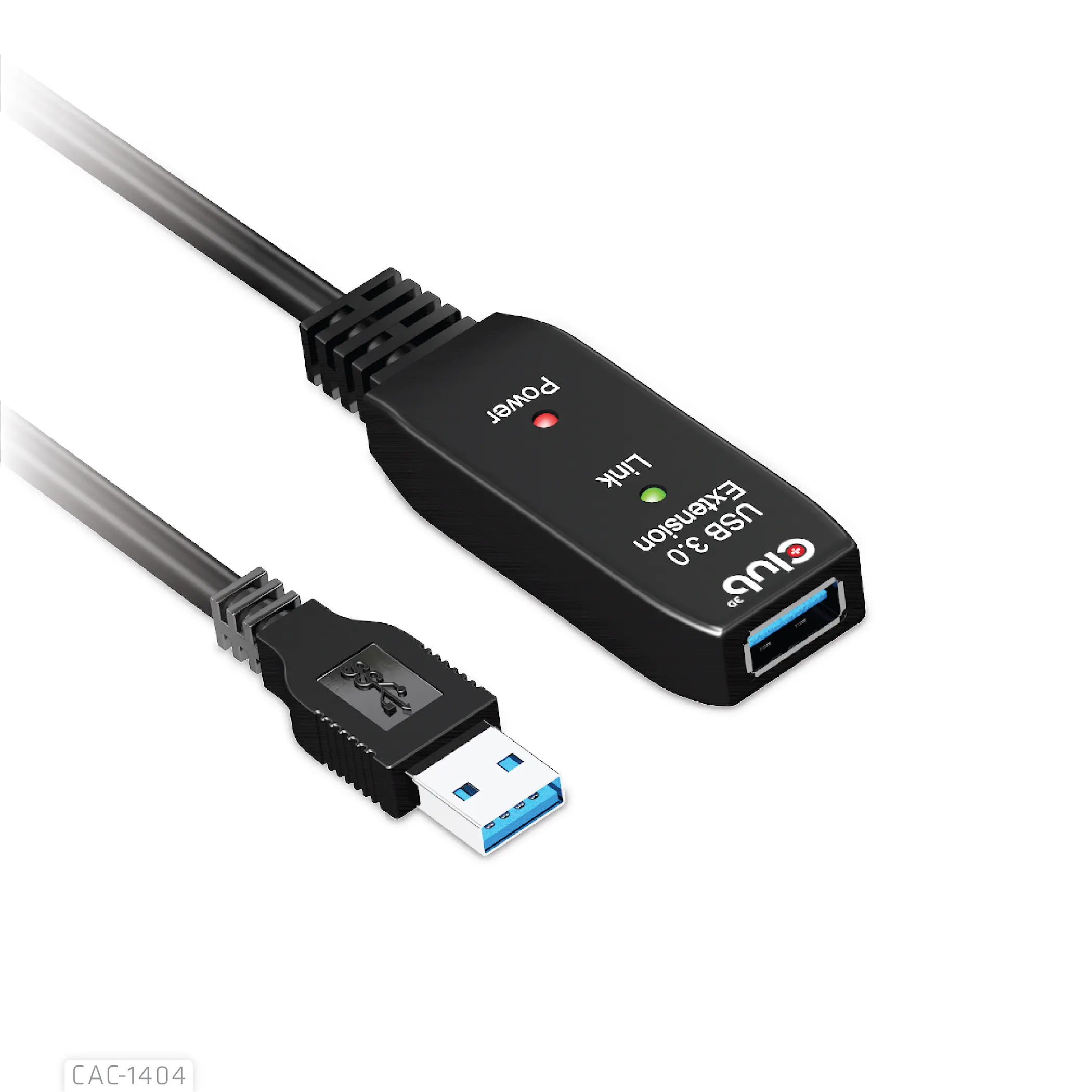 Club 3D Active Repeater 3.2 Gen1 USB-A, aktiivinen, uros-naaras -jatkokaapeli, Musta, 5m