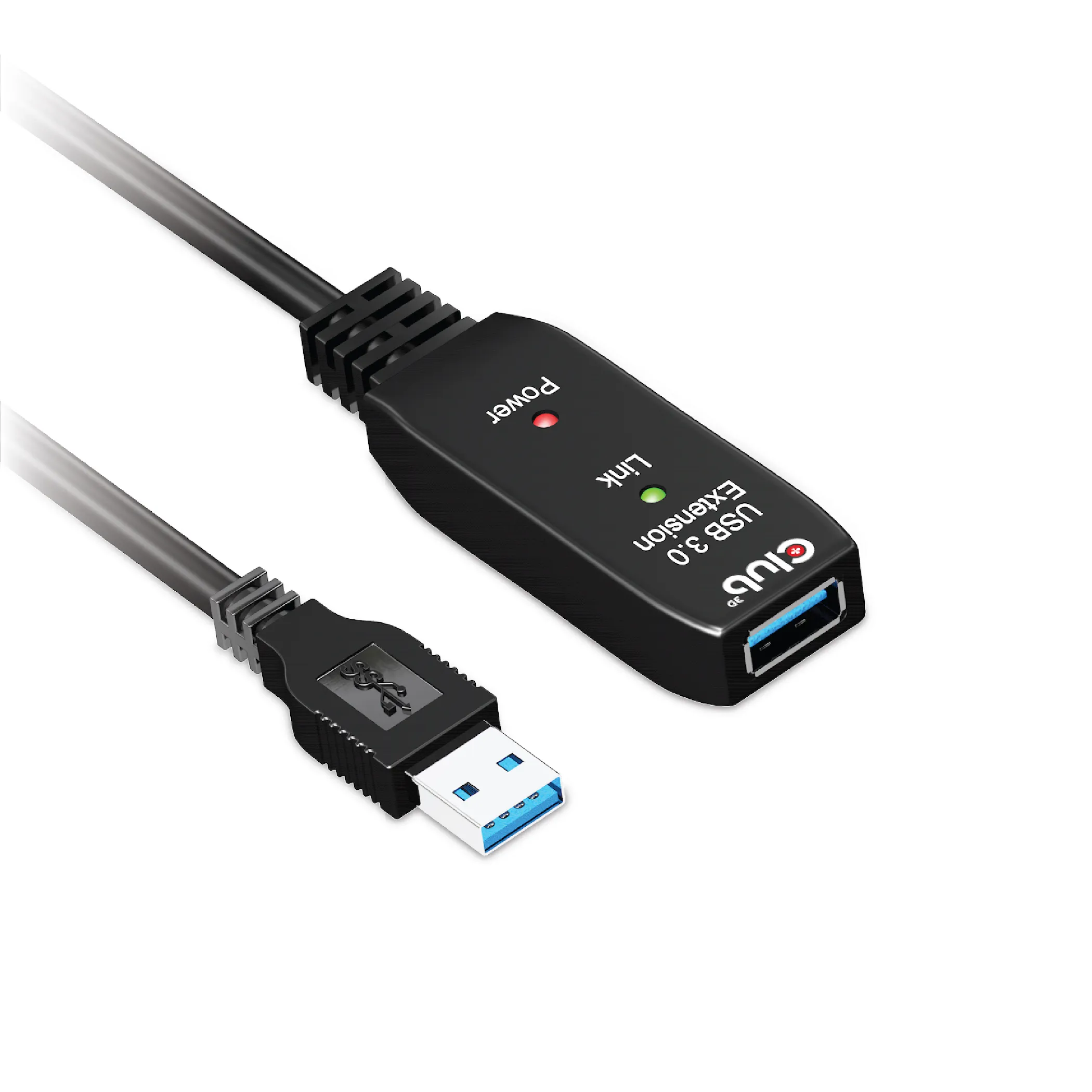Club 3D Active Repeater 3.2 Gen1 USB-A, aktiivinen, uros-naaras -jatkokaapeli, Musta, 5m