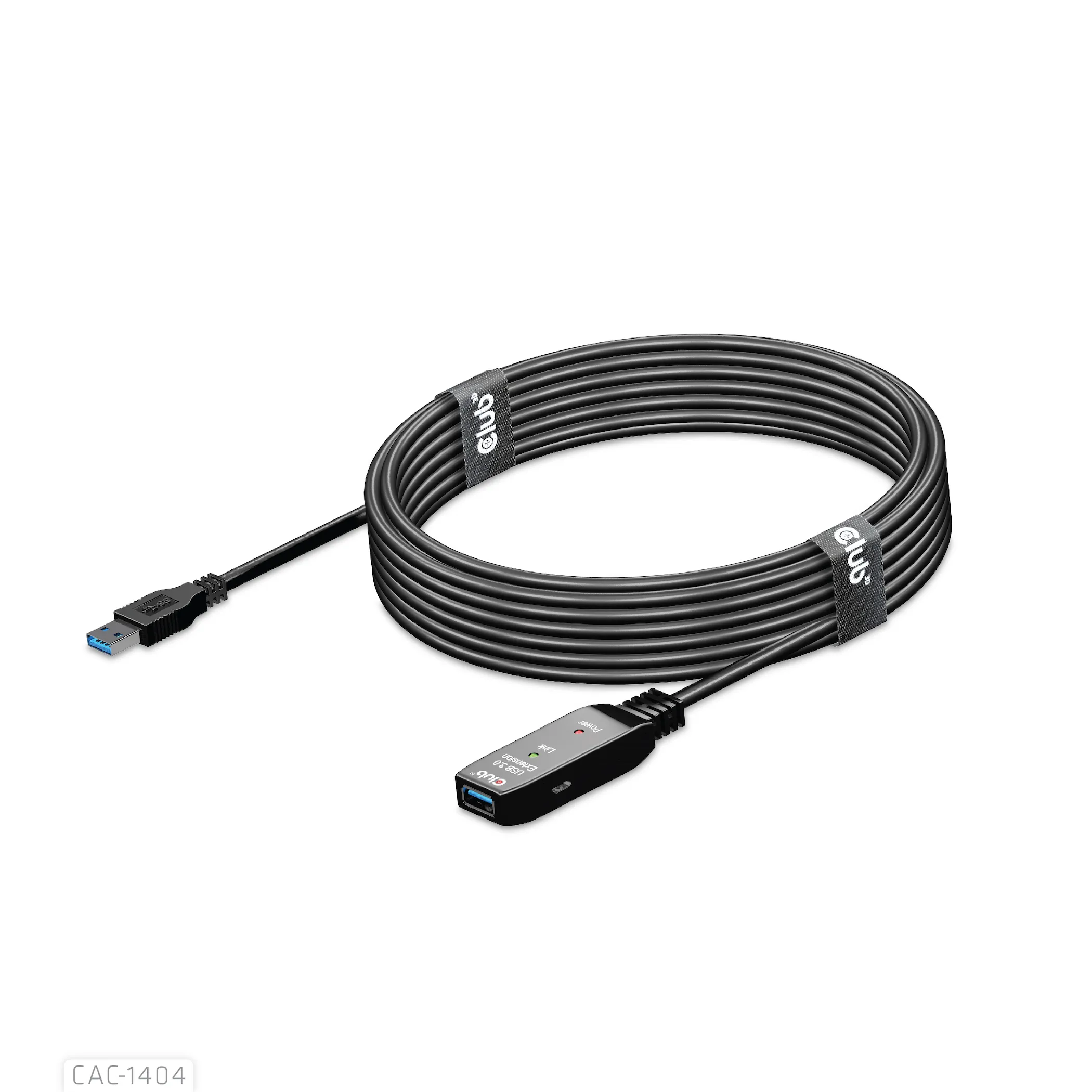 Club 3D Active Repeater 3.2 Gen1 USB-A, aktiivinen, uros-naaras -jatkokaapeli, Musta, 5m