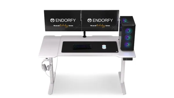 Endorfy Sit-Stand-Desk Atlas L Electric -sähköpelipöytä, Valkoinen, 150x78cm Endorfy Sit-Stand-Desk Atlas L Electric -sähköpelipöytä, Valkoinen, 150x78cm