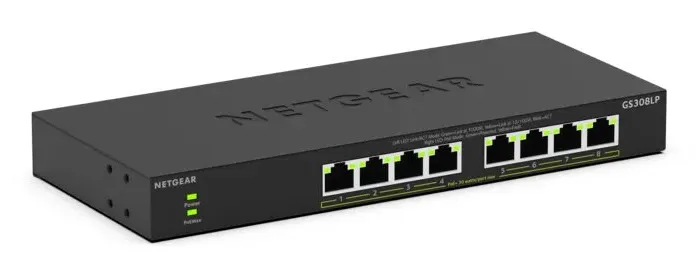 NETGEAR GS308LP - 8-Port Gigabit PoE+ Unmanaged Switch, Black