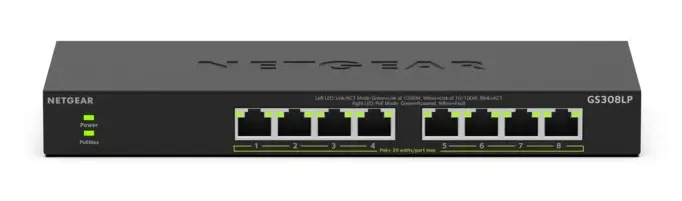 NETGEAR GS308LP - 8-Port Gigabit PoE+ Unmanaged Switch, Black