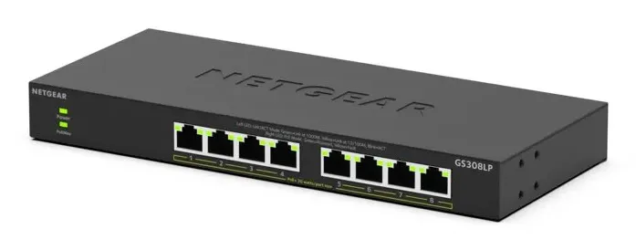 NETGEAR GS308LP - 8-Port Gigabit PoE+ Unmanaged Switch, Black