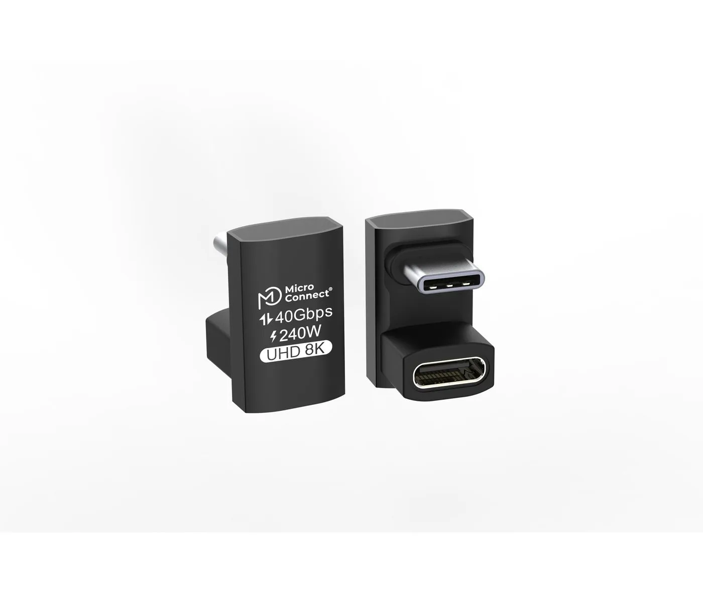 MicroConnect Premium USB4 Twice-Angled USB-C -adapteri, 40 Gbps, 240 W, alumiini