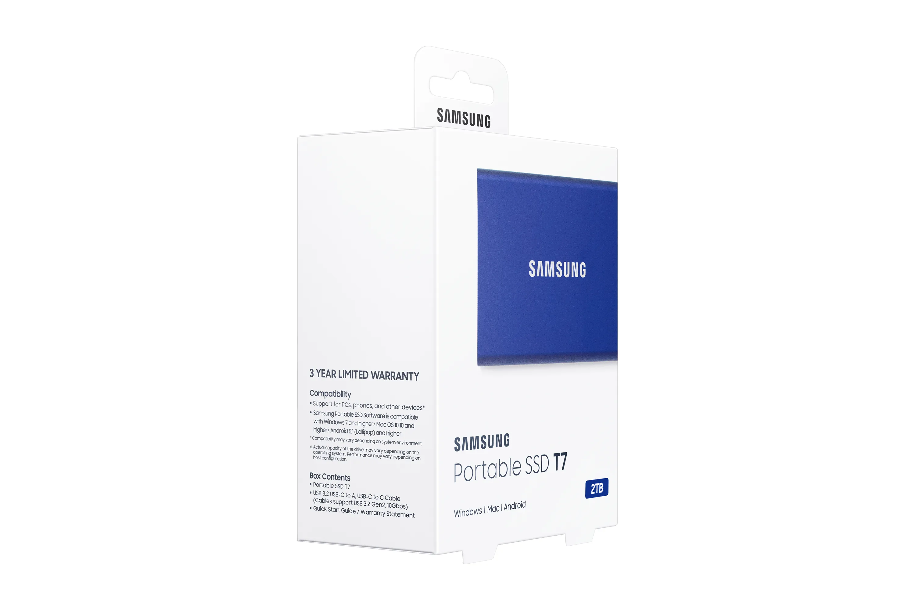 Samsung T7 2 TB extern SSD med USB 3.2 Gen 2, portabel, med h&aring;rdvarukryptering, med l&ouml;senordsskydd, f&ouml;r konsolspel, bl&aring;