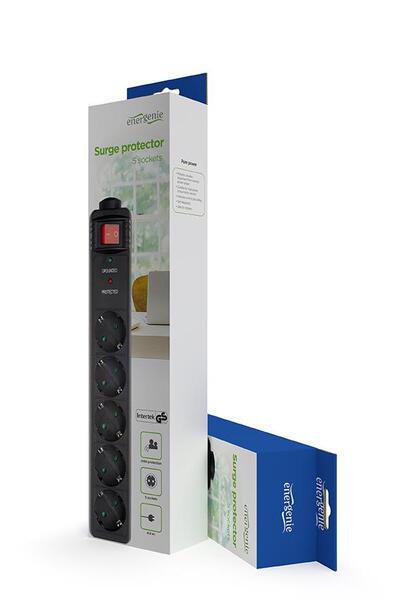 Gembird SPG5-C-15 &Ouml;versp&auml;nningsskydd, 5 uttag, 4,5 m, svart