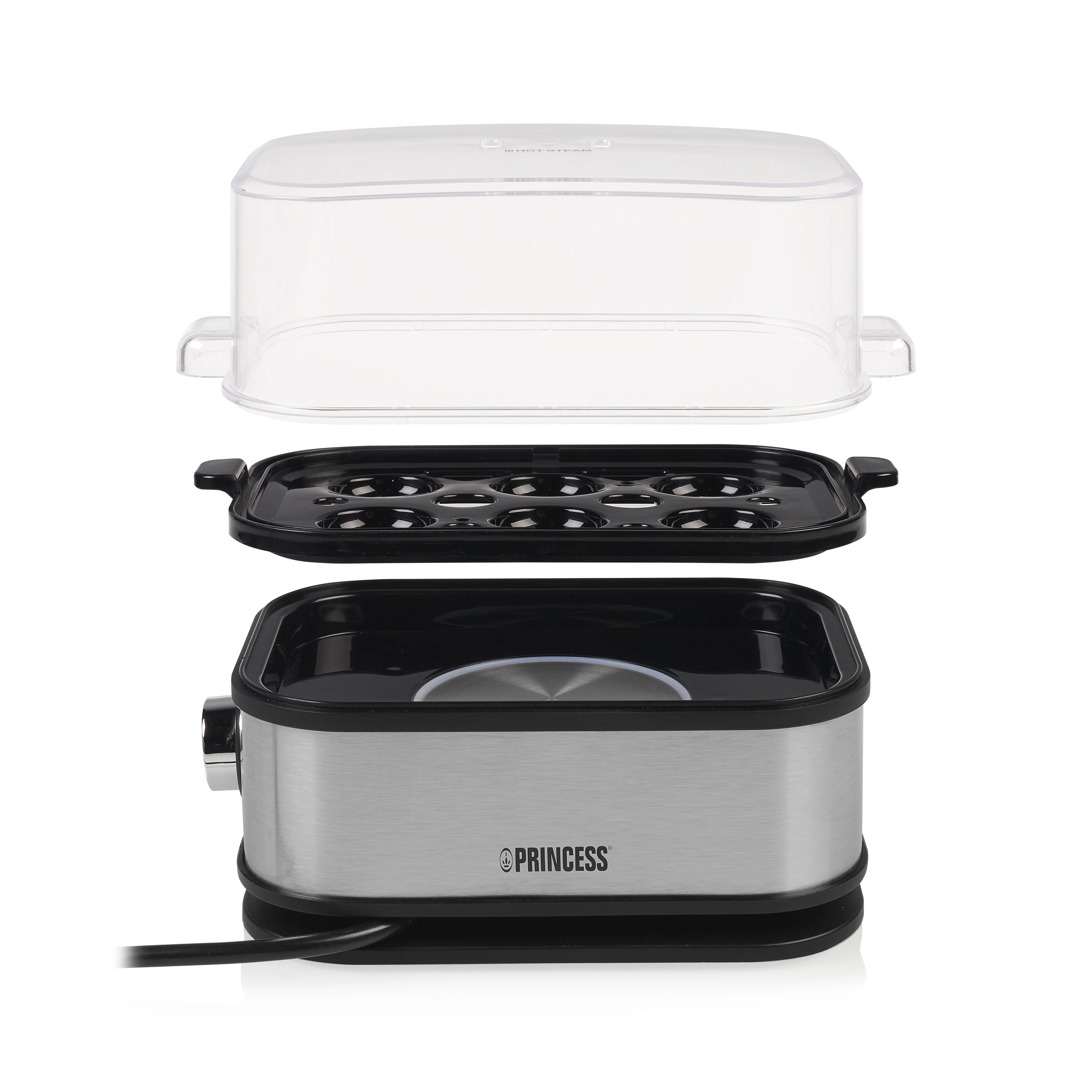 Princess 262046 Egg Cooker, 6 Eggs, 400 W, Black/Silver