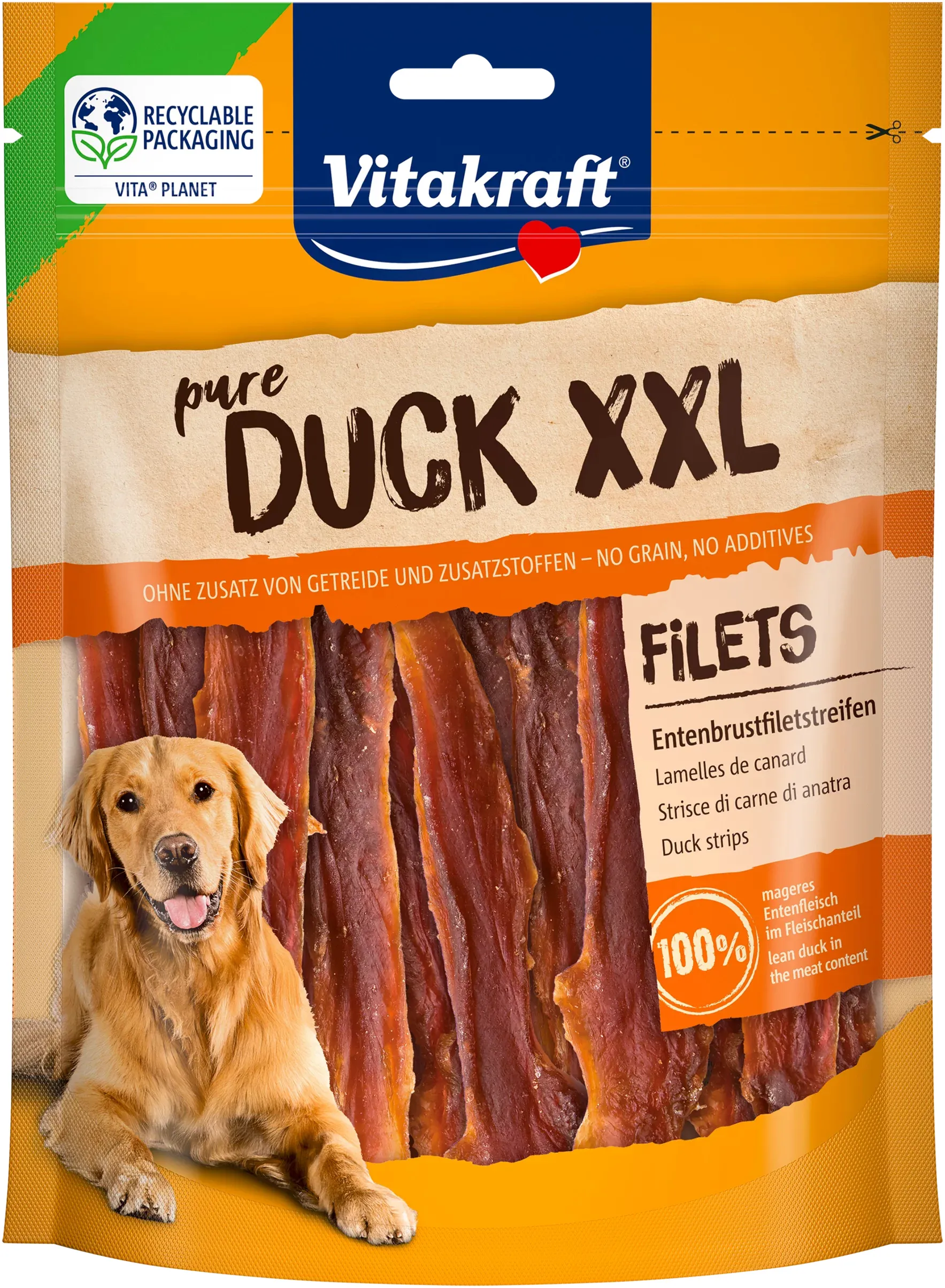 Vitakraft pure DUCK XXL Duck Fillets, Adult, Grain Free, 250g